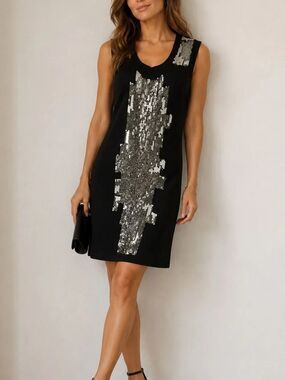 Nicole Miller Gold Label Black And Silver Sequin Mini Dress Size S